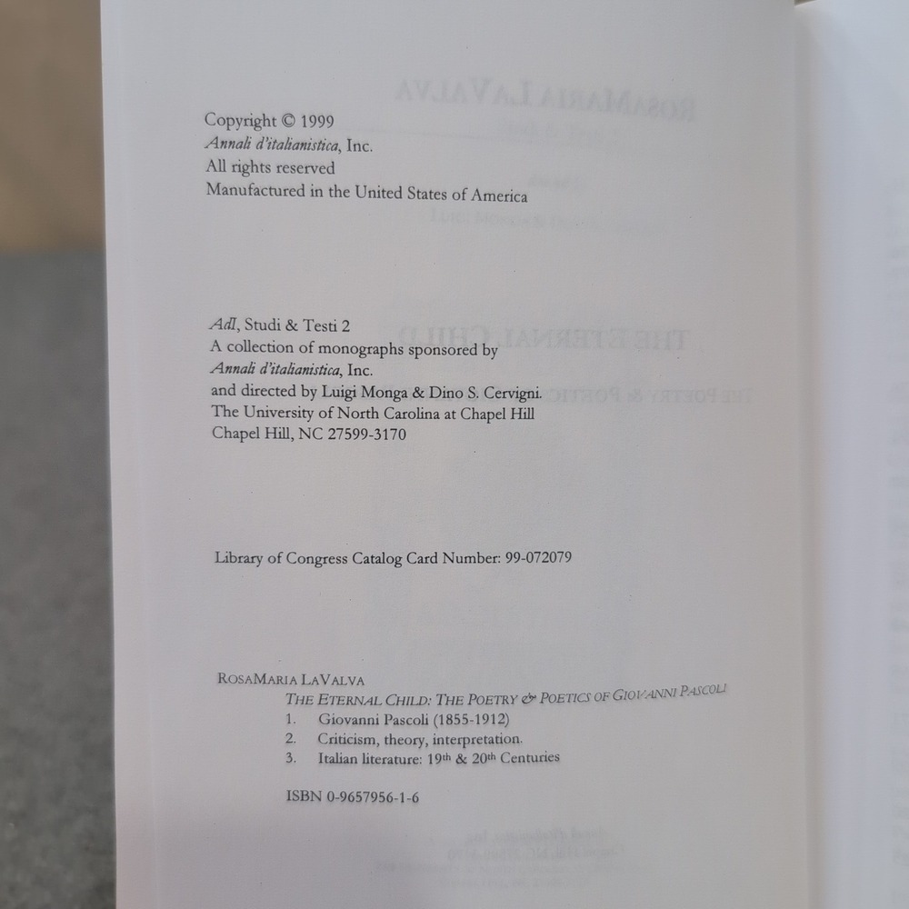The Eternal Child Poetry Poetics of Giovanni Pascoli Rosamaria LaValva 1999 Book - Picture 2 of 3